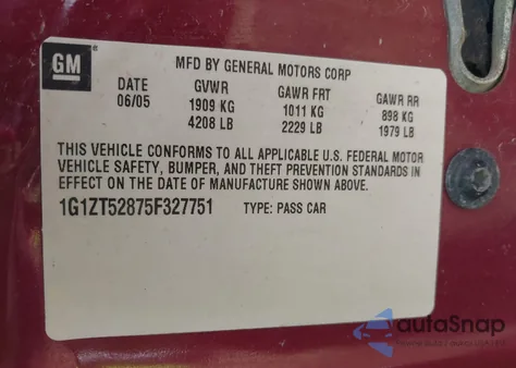 2005 Chevrolet Malibu Ls from USA, damaged, VIN 1G1ZT52875F327751